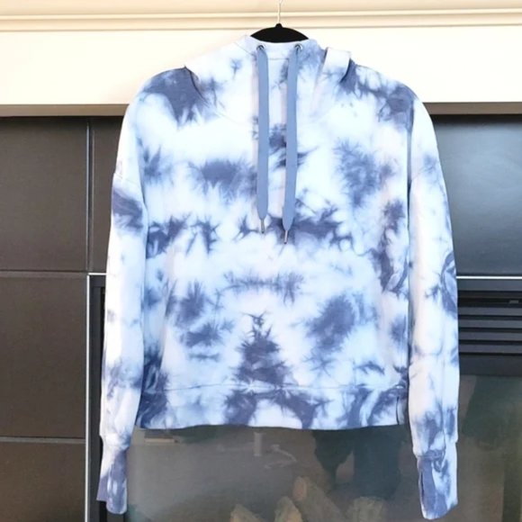 90 DEGREE BY REFLEX Brushed Tie Dye Cropped Hoodie In Inky Chill Tie Dye Size L - Picture 1 of 9